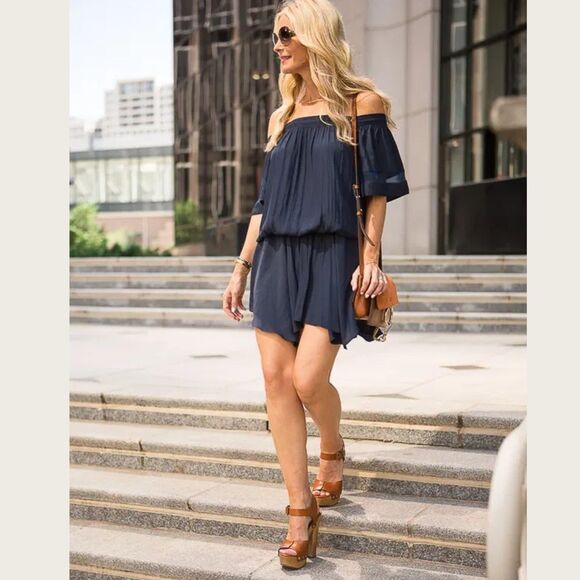 Ramy Brook Jessica Off the Shoulders Mini Dress in Navy Blue XS - Picture 2 of 16